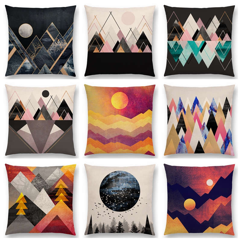 ¾  ޲ٴ 츮 äο  ߻ ﰢ    Ŀ     ̽/Sun And Moon Dreamy Peaks Colorful Mountains Abstract Triangles Geometric Pattern Cushion